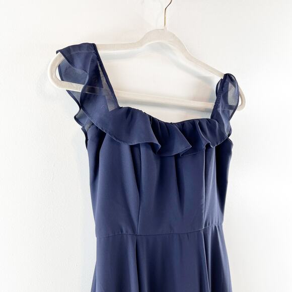 BHLDN Anthropologie Flutter Straps Formal Bridesmaids Long Dress Navy Blue 0 - Picture 5 of 10